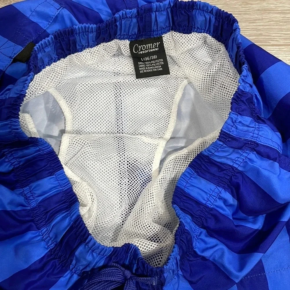 NWOT Cromer Resortwear Swim Trunks  Elastic Waist Blue Striped L (36/38)